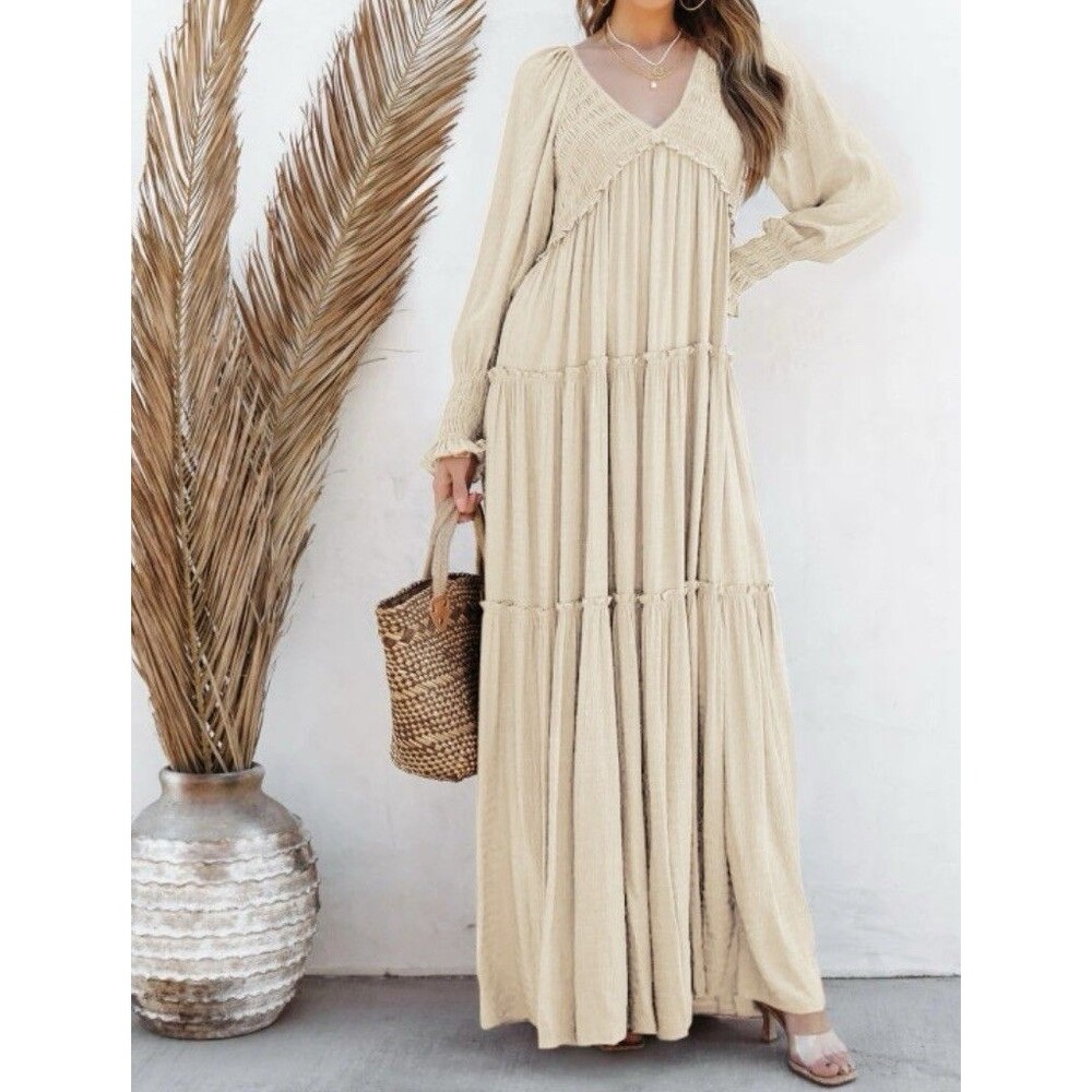 NWT R.Vivimos V Neck Empire Waist Layered Ruffle Maxi Dress Small 4/6 Boho Flowy